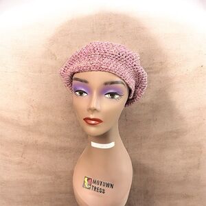 Unisex Crochet Tam Hat – Slouchy Rasta Beret for Locs (Purple & White)